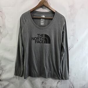 The North Face Shirt Womens Medium Gray Long Sleeve Black Round Neck